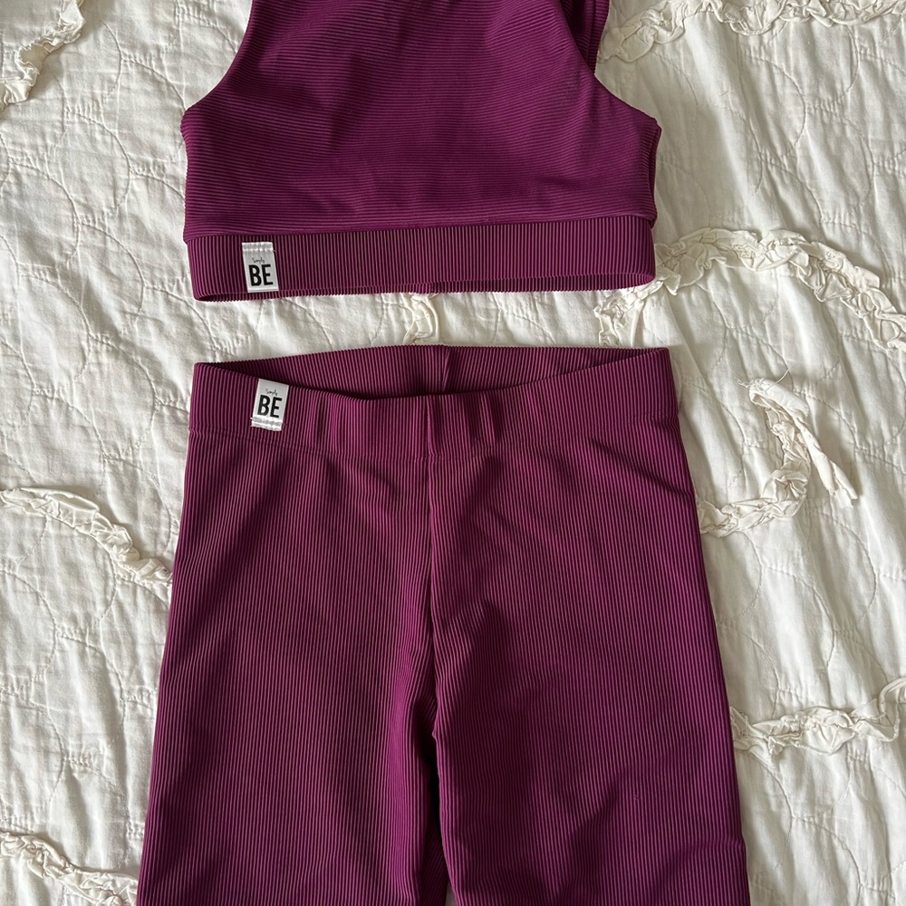Purple Ribbed Sports Bra and Leggings Set